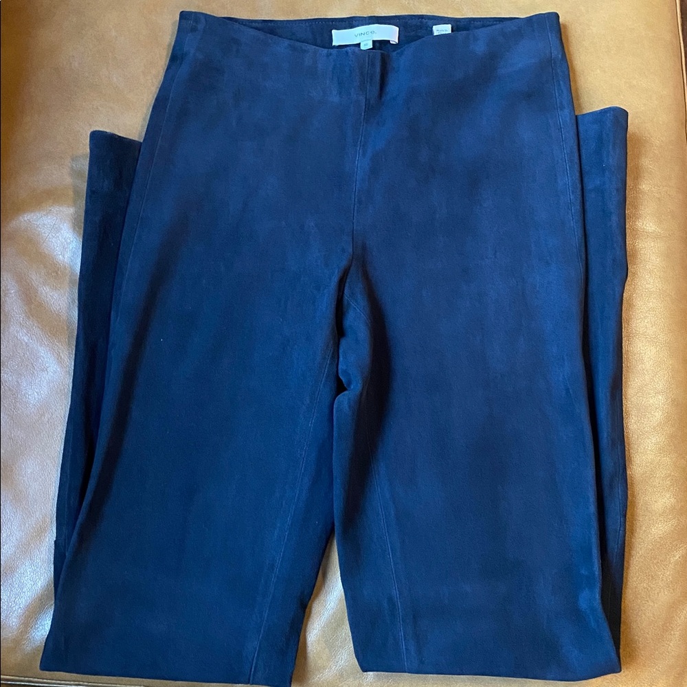 Vince 100% Suede Split Hem Crop Cigarette Pants Navy Holly Go Lightly NWOT - Picture 6 of 10